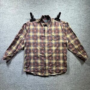 Vintage Siegfried Flannel Shirt Men's Large Tall Brown Plaid Cotton Button Down